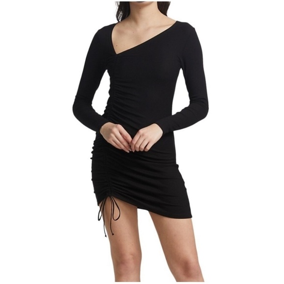 LNA Dresses & Skirts - LNA Stitch Fix black Ember ruched knit bodycon long sleeve dress size large NWT